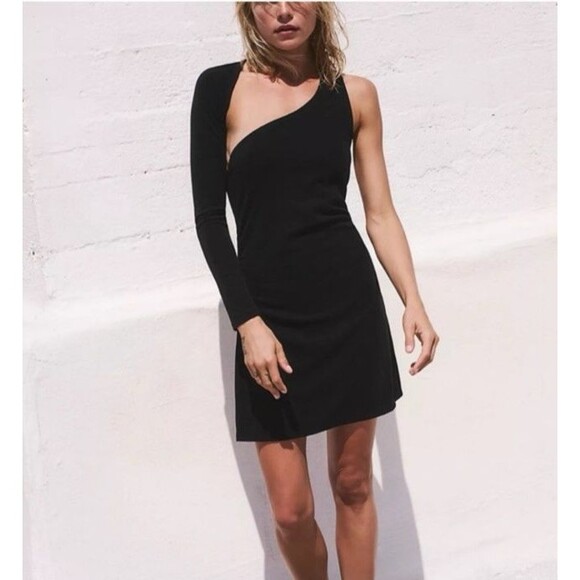 Free People Women's XL Beach Nyla Black Mini Dress One Shoulder - Picture 3 of 11
